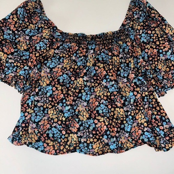 a.n.a. woman's ruched off shoulder floral‎ navy short sleeve flowy top size 2X - Picture 5 of 8